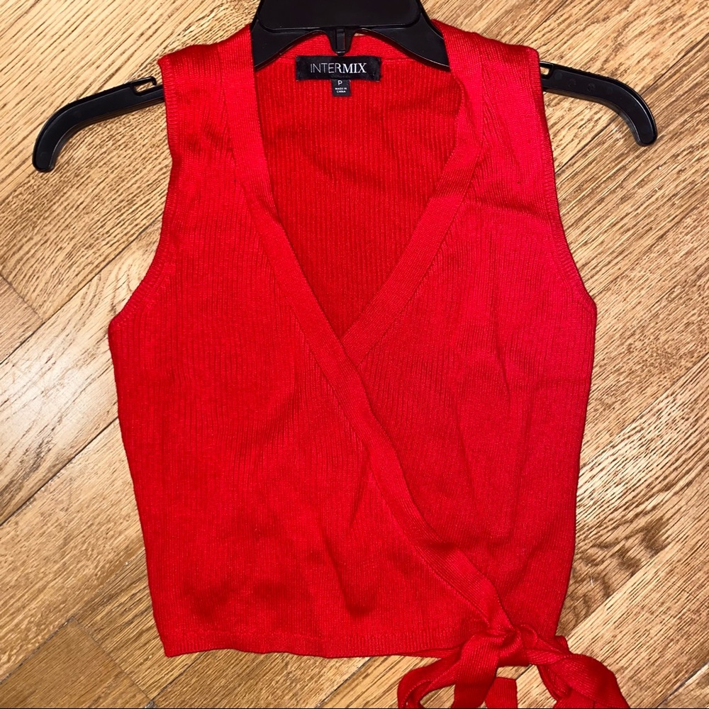 NWOT Intermix red cropped wrap sweater
